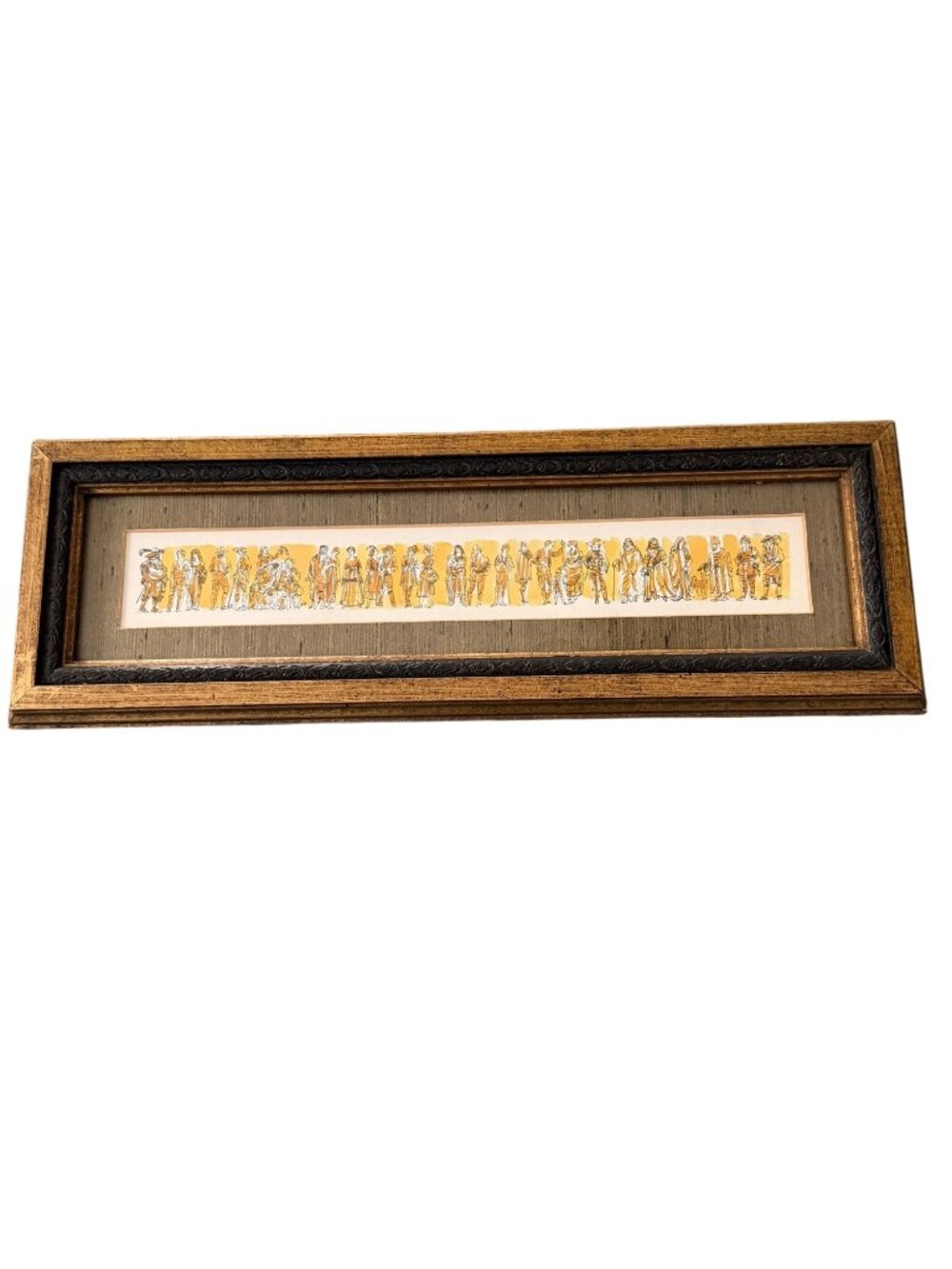 Vintage 1960s 70s Historical Costume Figures Panoramic Print Ornate Gilt Frame